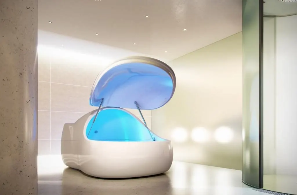 Float pod with its lid open, glowing blue inside