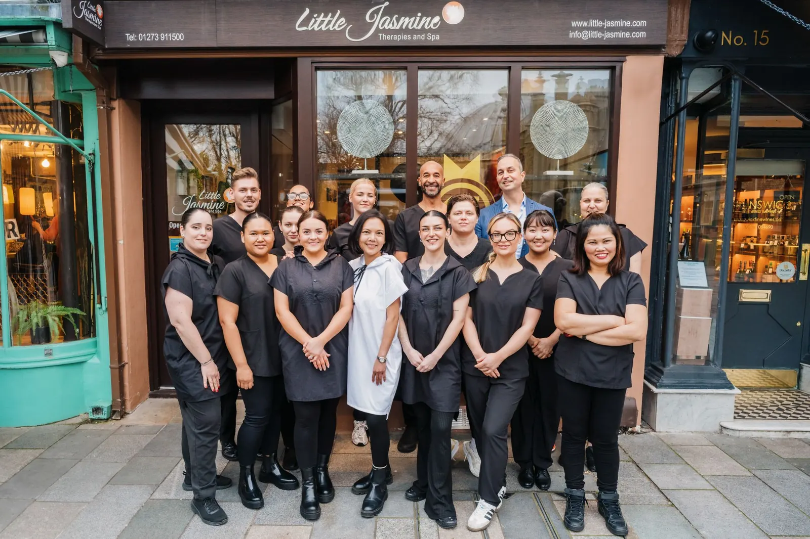 The Little Jasmine team outside the spa shopfront