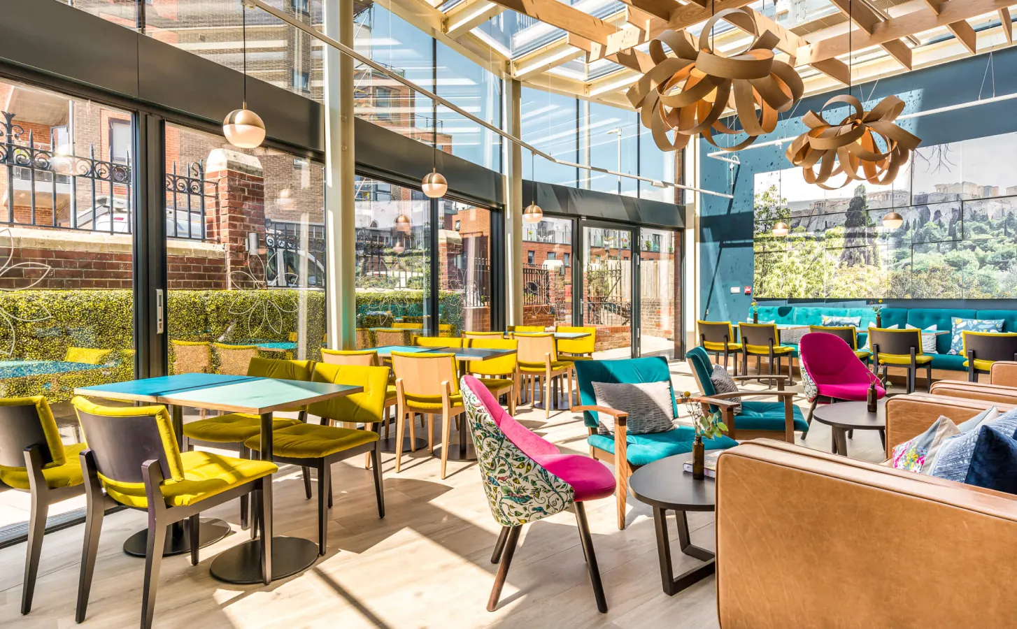 Bright club café with skylights