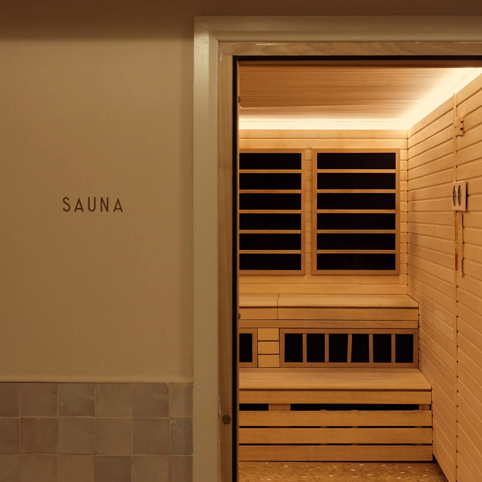 Sauna doorway at the Soho Health Club