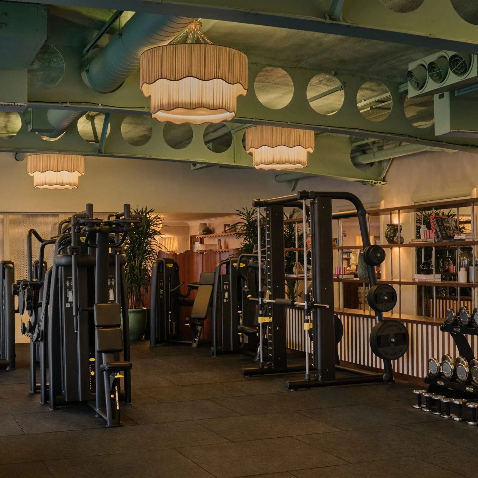 Soho Health Club gym with pendant lights
